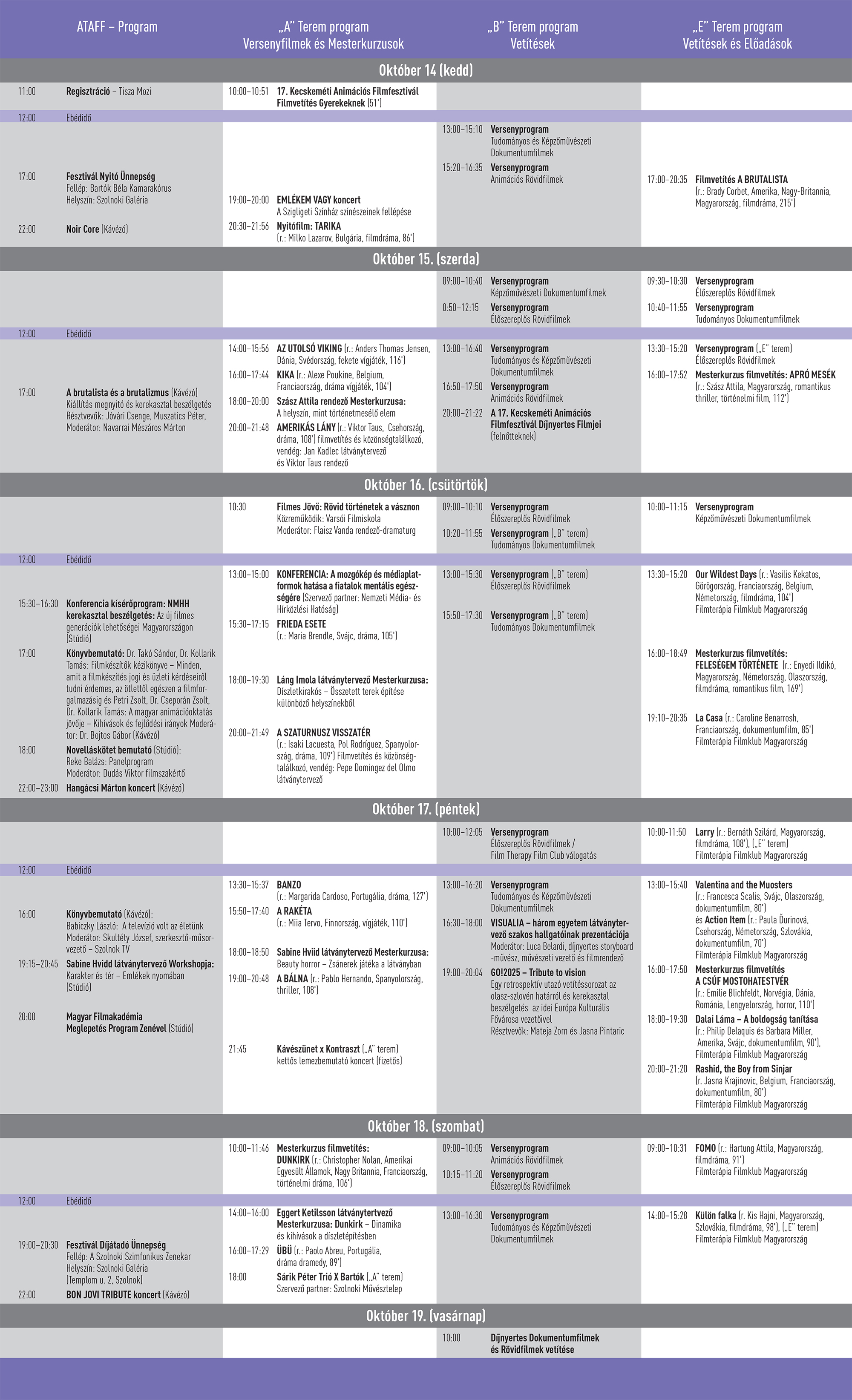 Fesztivál program