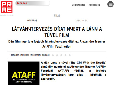 Látványtervezés díjat nyert a Lány a tűvel film